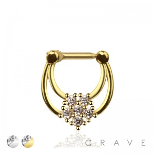 MULTI BEZEL CZ FLOWER SEPTUM HINGED CLICKER